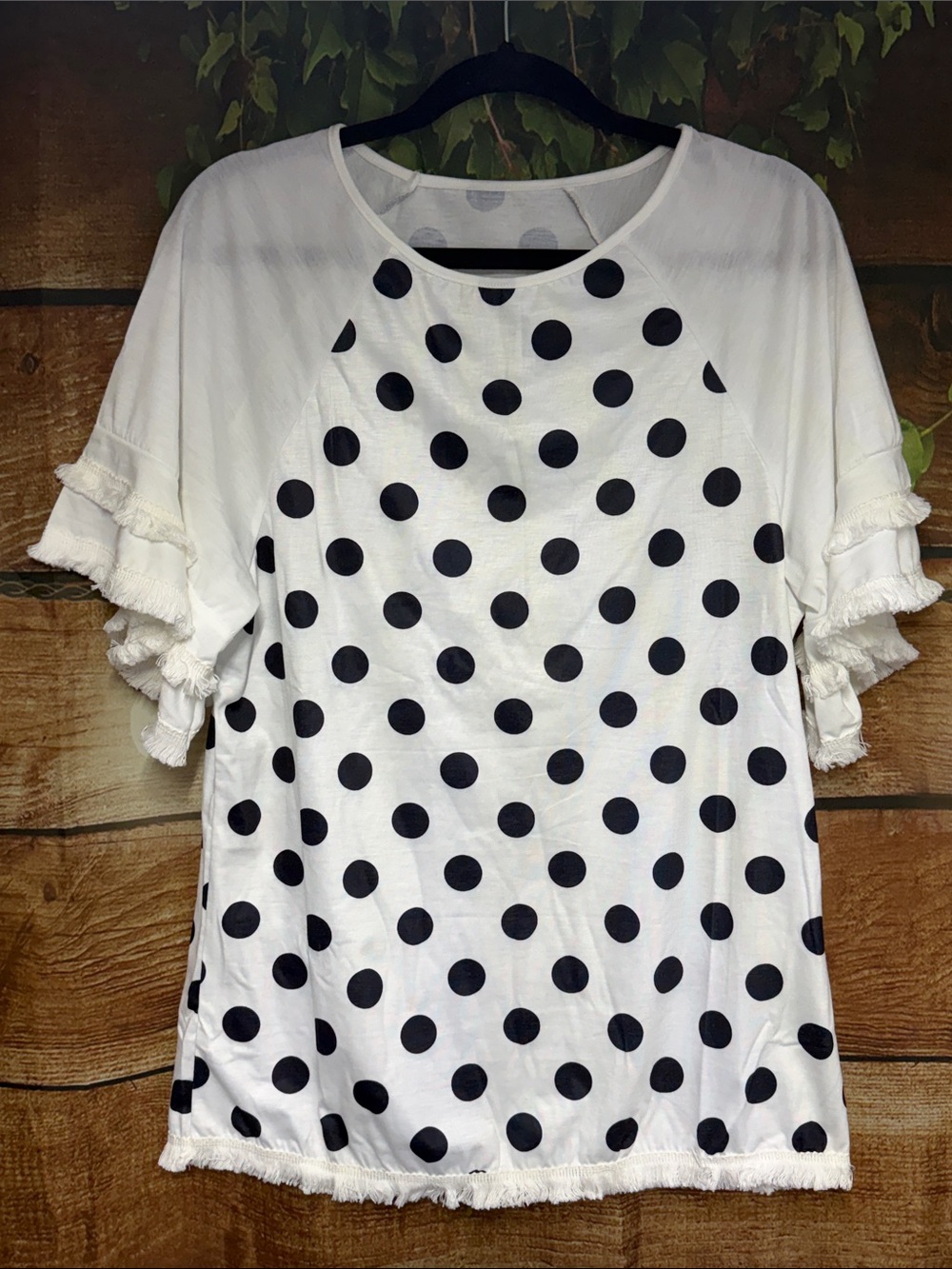 NWOT Polka Dot Ruffle Sleeve Women's Top - White and Black